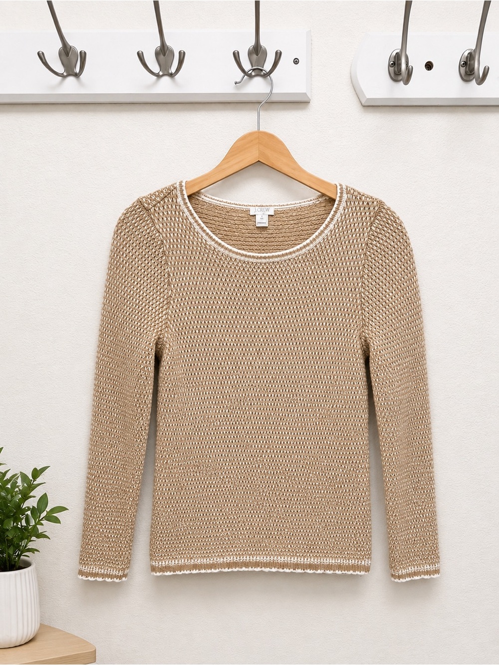 J.Crew Textured Knit Scoopneck Sweater Tan/White (Tag MP) Fits like EXTRA SMALL
